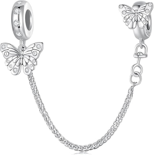 925 Sterling Silver Butterfly Safety Chain for Pandora Bracelets