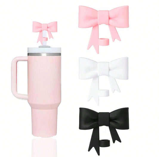 Pink Bow Straw Topper